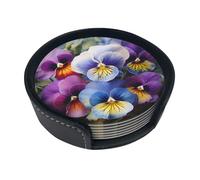 Pansy Perfection Coasters For Drinks Set Of 6 Leather Tea Cup Coaster Drink Coasters For Cup Kitchen Bar Home Decor Housewarming Gift