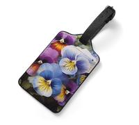 Pansy Perfection Luggage Tags, Durable PU Leather Luggage Name Suitcase Tags with Information Card, Secure Strap ID Labels for Baggage Travel Essentials for Men Women
