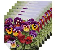 Pansy Perfection Napkins 6 PCS 18.7x18.7 Inch, Durable Polyester Cloth Napkins Decorative Handkerchief for Guests Reusable Washable Dining Napkin for Wedding, Hotel, Home Dining