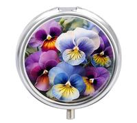 Pansy Perfection Pill Box Round Portable Small Pill Case Waterproof Travel Pill Box Organizer for Pocket Purse and Daily Convenience