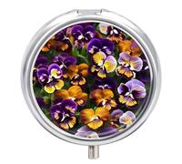 Pansy Perfection Pill Box Round Portable Small Pill Case Waterproof Travel Pill Box Organizer for Pocket Purse and Daily Convenience