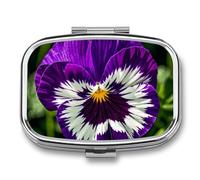 Pansy Perfection Pill Box with 2 Compartments Portable Metal Medicine Organizer for Pocket Purse and Travel Compact Pill Case and Fish Oil Vitamins Supplements