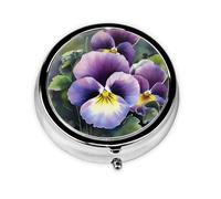 Pansy Perfection Pill Box with Mirror, 3 Compartment Small Pill Case for Purse Or Pocket Mini Metal Pill Holder Travel Weekly Medicine Tablet Vitamin Holder Organizer Travel Gifts