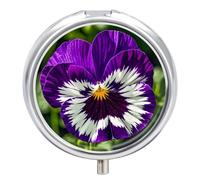 Pansy Perfection Pill Organizer 3 Compartments, Round Small Pill Box for Purse & Pocket, Portable Daily Medicine Box to Hold Vitamins, Supplements, Pills, Fish Oil