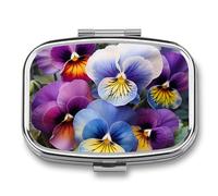 Pansy Perfection Pill Organizer Container for Travel, Metal 2 Compartment Square Pill Case, Portable Mini Medicine Box Pill Storage Case for Purse Pocket, Supplement Storage