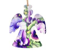 Pansy Perfection Print Holiday Decorations Set, 6pcs Angel Bell Tree Snowman Wooden Ornament For Christmas Hanging
