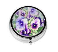 Pansy Perfection Print Mini Metal Pill Box 2.0x2.0x0.7 in Round Travel Medicine Pill Organizer Box for Purse Pocket