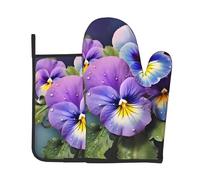 Pansy Perfection Print Oven Mitts And Pot Holders Sets Women Men Home Cooking Baking Microwave Bbq Gift