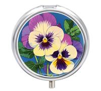 Pansy Perfection Print Pill Box 3 Compartment Small Pill Case with Mirror for Purse & Pocket Travel Medicine Organizer Daily Medication Container Portable Pillbox Metal Medicine Box Round Meds Case