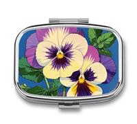 Pansy Perfection Print Pill Case with 2 Compartment, Pill Organizer Portable Square Pill Box,Vitamin Pill Organizer for Pocket Purse and Travel
