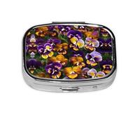 Pansy Perfection Print Square Metal Pill Box Decorative Pill Case - Carry Your Meds in Style (Rectangular)