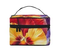 Pansy Perfection Printed Travel Makeup Bag Spacious Portable Cosmetic Organiser with Handle, Large Capacity Toiletry Bag, Gift for Women Girls