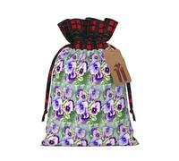Pansy Perfection Printing Color Matching Plaid Drawstring Christmas Bag With Kraft Tag 4.7x6.9 In For Halloween