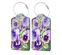 Pansy Perfection Printing Luggage Tags for Suitcases Pu Leather Luggage Tags Privacy Flip Cover, Stainless Steel Loop & Waterproof Address Card (1pack/2pack/4pack)