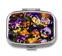 Pansy PerfectionPill Organizer with Mirror, 2 Compartment Metal Travel Pill Case, Weekly Medicine Container for Daily Meds, Compact & Artistic Design for Purse, Pocket, Or Wallet