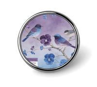 Pansy Purple Oxford Blue Branches Birds Flowers Badges Pin, Personalized Exquisite Round Badge, 1 Inch Button Pins for Women And Men, Decorative Metal Round Brooch for Clothing, Backpacks, And Hats