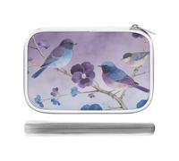 Pansy Purple Oxford Blue Branches Birds Flowers Multi-Functional PU Pen Case, Waterproof Zipper Stationery Organizer, Portable Storage Pouch for Office Supplies Cosmetics Travel Accessories And Daily