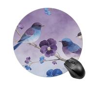 Pansy Purple Oxford Blue Branches Birds Flowers Round Rubber Mouse Pad 7.8 Inch Stable Non Slip Circular Computer Mat Portable Resistant Desk Mat for Office Laptop Desktop Professional Daily Working