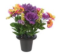 URBNLIVING Memorial Remembrance Cemetery Grave Pots Artificial Rose Flower in Black Planter Multicolored Mini Flowerpots