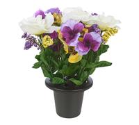 (Pansy Rose Purple White Mix) Artificial Rose Flower in Black Planter