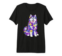 Pansy Siberian Husky Dog Flower Gardening Floral Premium T-Shirt