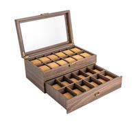 PansyWind Watch Box with 2 Tier 24 slot PU Watch Case Organiser with Glass Top also for Jewelry Bracelets Necklaces etc