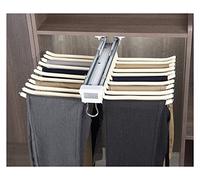 Pant Hangers Closet Pull Out Trousers Rack with Damping Buffer Slide Rail, Modern Large Capacity DIY Sliding Pants Hanger Bar, Multi-Functional Hanging Stand for Jeans,Beige