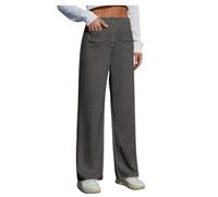 Pantaloni da lavoro Donna, vita alta elastica, dritti a gamba Larga, Casual con Tasche n20 Dark Gray