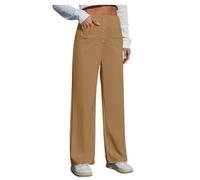 Pantaloni da lavoro Donna, vita alta elastica, dritti a gamba Larga, Casual con Tasche n20 Khaki