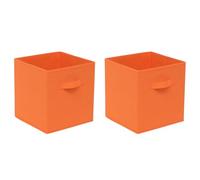 Pantanal 2 PCS Folding Collapsible Storage Cube Boxes with Handle for Kids Toy Clothes, Foldable Canvas Unit Cube Organiser Basket Bin for Nursery Children Bedroom Wardrobe (Orange, Pack of 2)