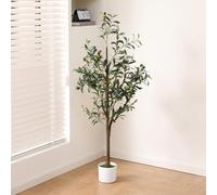 Pantanal 4FT Decorative Artificial Olive Tree with White Pot, Lifelike Potted Faux Tree Fake Floor Plant with Olive Fruits Realistic Leaves for Indoor Living Room Office Decor 120CM
