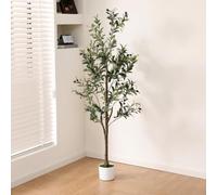 Pantanal 5FT Decorative Artificial Olive Tree with White Pot, Lifelike Potted Faux Tree Fake Floor Plant with Olive Fruits Realistic Leaves for Indoor Living Room Office Decor 150CM