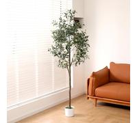 Pantanal 6FT Decorative Artificial Olive Tree with White Pot, Lifelike Potted Faux Tree Fake Floor Plant with Olive Fruits Realistic Leaves for Indoor Living Room Office Decor 180CM