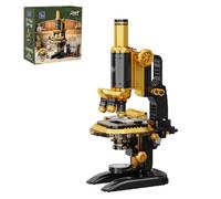 PANTASY Retro Microscope Building Kit for Adults, Antique Science Instrument Model with Mechanical Design, Brass Finish & Lab Accessories, Collectible Display Brick Set