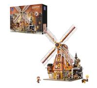 PANTASY Steampunk Windmill Workshop Building Set - Dutch Windmill Architecture with Motorized Blades, Mechanical Gears, Openable Wall - Collectible Modular Brick Kit for Adults