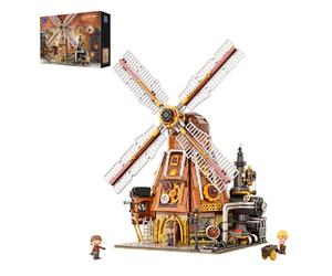 PANTASY Steampunk Windmill Workshop Building Set - Dutch Windmill Architecture with Motorized Blades, Mechanical Gears, Openable Wall - Collectible Modular Brick Kit for Adults