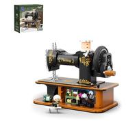 PANTASY Vintage Sewing Machine Building Set, Retro Hand Crank Brick Model with Working Gear Mechanism & Hidden Mini Tailor Shop, Collectible Display for Adults