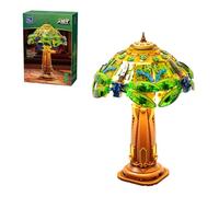 PANTASY Vintage Style Table Lamp Bricks Set, Stained Glass Lamp Building Block Set, Dragonfly Floral Table Lamp, Retro Art Desk Night Light with LED, USB-C Powered for Adult Home Decor Collection Gift