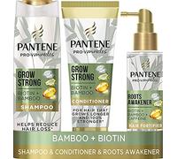 Pantene Grow Strong Shampoo And Conditioner Set + Leave-In Scalp Treatment With Caffeine Creates Optimal Environment For Hair Growth, With Bamboo & Biotin, Shampoo, Conditioner & Treatment