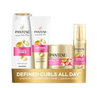 Pantene Pro-V Defined Curls Bundle: Shampoo 500ml, Conditioner 350ml, Keratin Protect Hair Mask 300ml and Curl Shaper Leave-In Cream 145ml for Frizzy, Unruly Curls