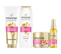 Pantene Pro-V Defined Curls Bundle: Shampoo 500ml, Conditioner 350ml, Keratin Protect Hair Mask 300ml and Curl Shaper Leave-In Cream 145ml for Frizzy, Unruly Curls