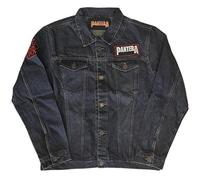 Pantera Unisex Adult Vulgar Display of Power Back Print Washed Denim Jacket (S) (Denim Blue)