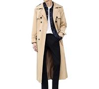 Pantete Man’s Double Breasted Trench Coat Oversized Casual Windbreaker Lapel Long Jacket Plush Overcoat. - Beige - Large