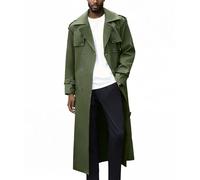 Pantete Man's Double Breasted Trench Coat Oversized Casual windbreaker Lapel Long Jacket Overcoat, Army Green, M