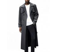 Pantete Man's Double Breasted Trench Coat Oversized Casual windbreaker Lapel Long Jacket Overcoat, Dark Grey, XS