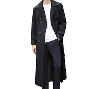 Pantete Men's Double Breasted Trench Coat Oversized Casual Windbreaker Lapel Long Jacket Overcoat, Black, L