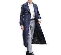 Pantete Men's Double Breasted Trench Coat Oversized Casual Windbreaker Lapel Long Jacket Overcoat, Blue, XXL