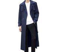 Pantete Men's Double Breasted Trench Coat Oversized Casual Windbreaker Lapel Long Jacket Overcoat, Navy, 4XL