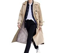 Pantete Men's Double Breasted Trench Coat Oversized Casual Windbreaker Lapel Long Jacket Overcoat, Plushkhaki, L