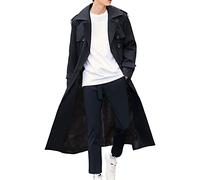 Pantete Men's Double Breasted Trench Coat Oversized Casual Windbreaker Lapel Long Jacket Overcoat, Plushblack, L